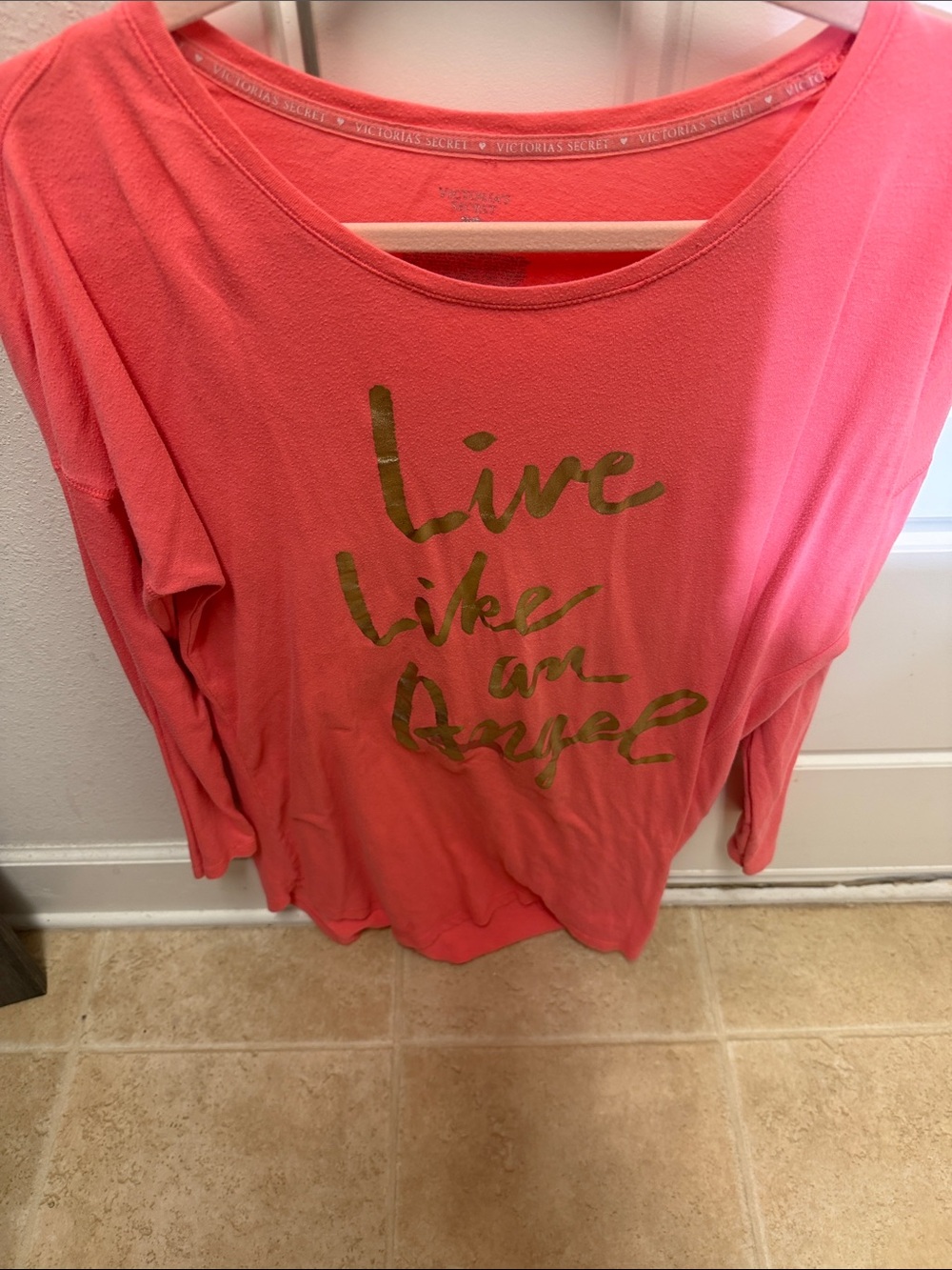 Victoria's Secret Coral Pink Graphic Tunic with Gold Script